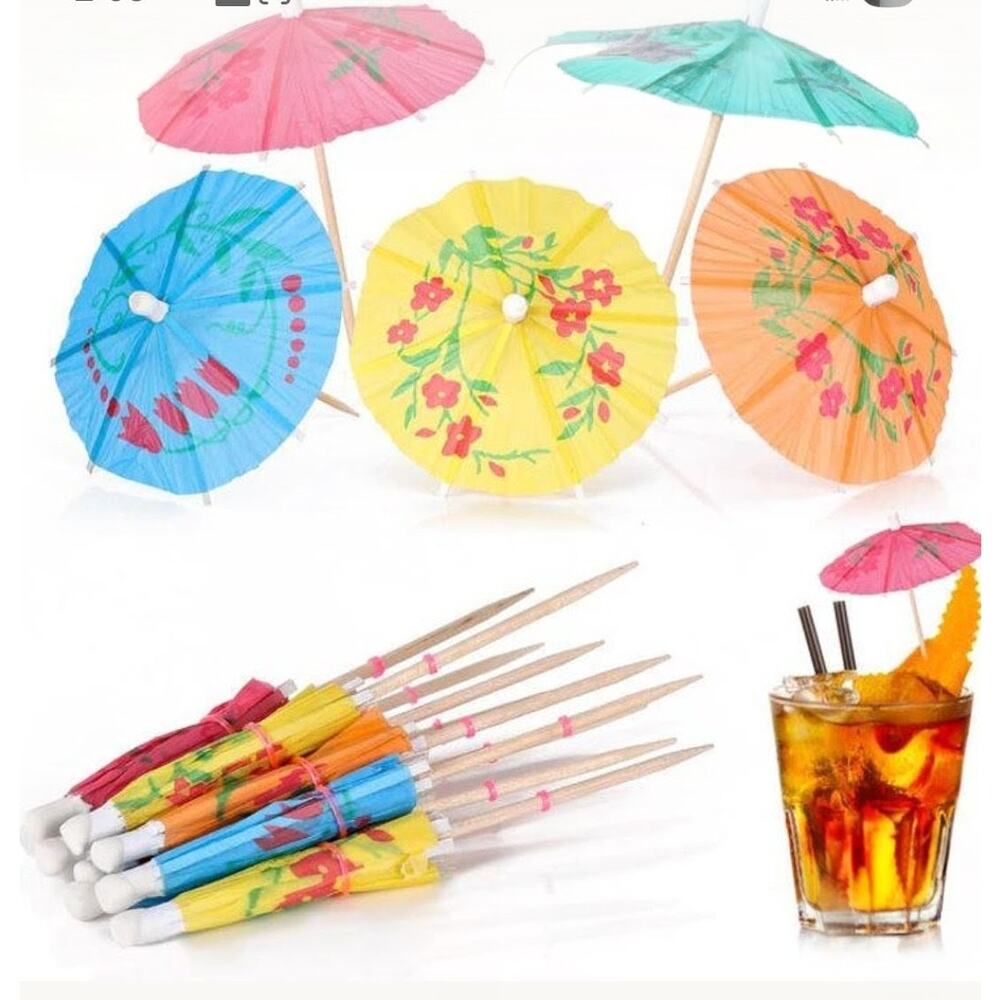 Cocktail Parasol Drink Umbrella Picks NWOT 125 pcs Cocktail Paper Toothpick Luau